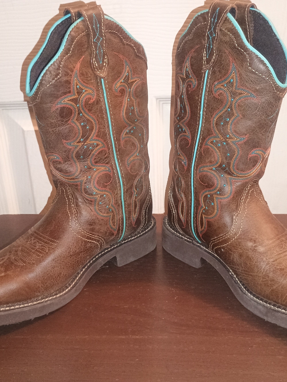 Brown Western Riding Boots with Turquoise Accent - Women's